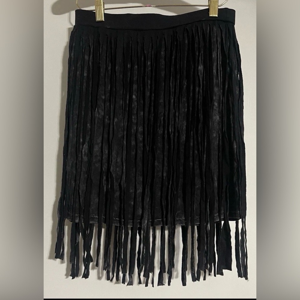 POL Black Acid WashFringe Mini Skirt Size Medium  Stretchy
